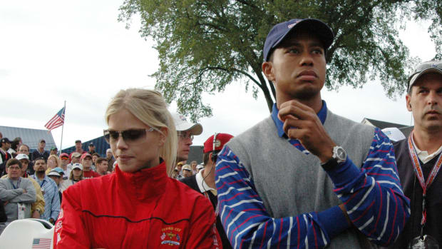 Tiger Woods' and his now ex-wife, Elin Nordgren, watch competition at the 2004 Ryder Cup