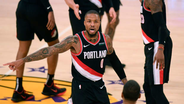 Damian Lillard on the court for the Trail Blazers.