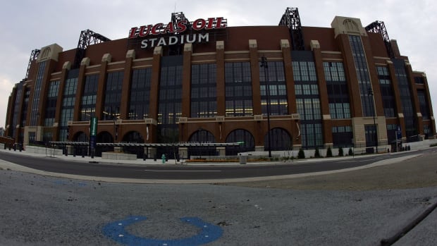 An exterior view of the Indianapolis Colts stadium.