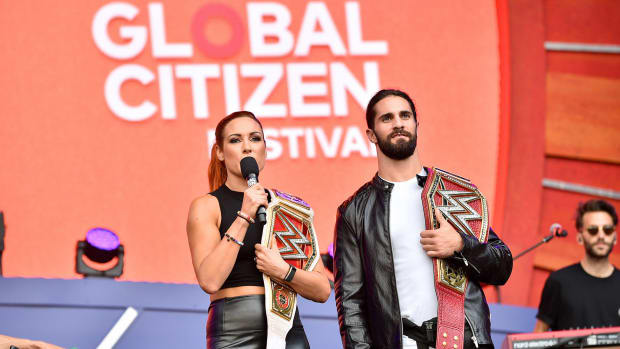 Becky Lynch and Seth Rollins at the 2019 Global Citizen Festival.