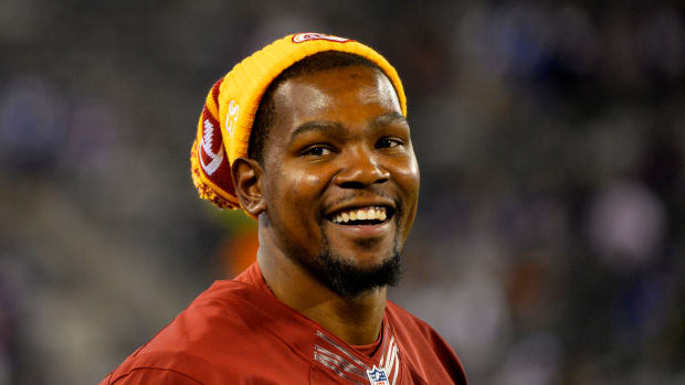 Kevin Durant supporting the Washington Football Team against the New York Giants.
