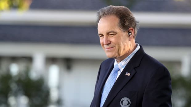 CBS broadcaster Jim Nantz at round one of the 2017 Masters Tournament in Augusta.