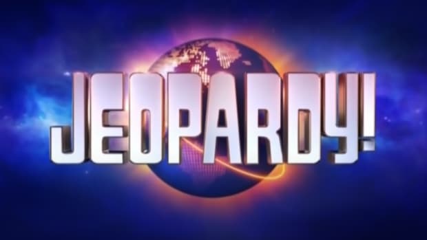 Jeopardy! logo before the game.