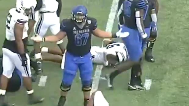College football player's epic flop.