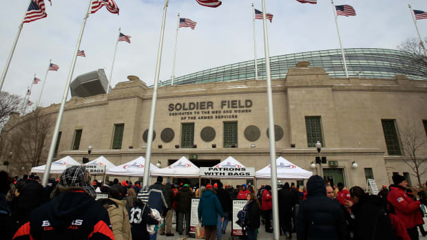 An exterior view of the Chicago Bears stadium.