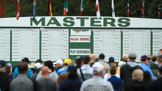 A general view of the scoreboard at the masters.