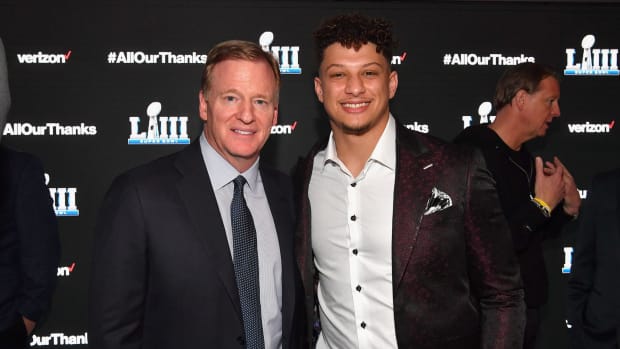 Patrick Mahomes and Roger Goodell at an NFL event.