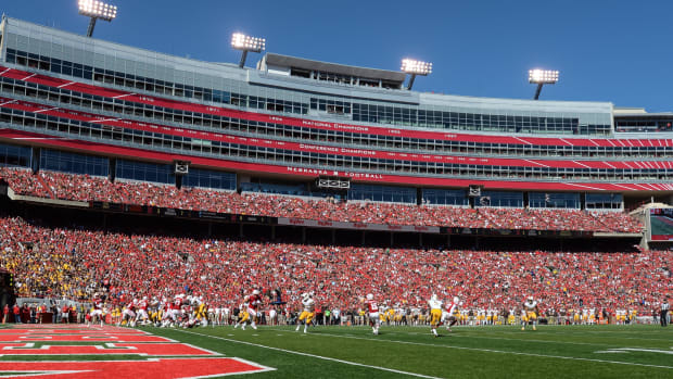 A general view of Memorial Stadium during a game between the Nebraska Cornhuskers and the Wyoming Cowboys.