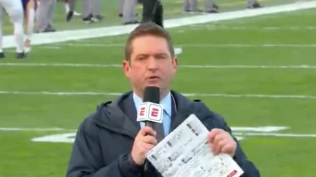 Todd McShay working the Wisconsin vs. Northwestern game with an illness.