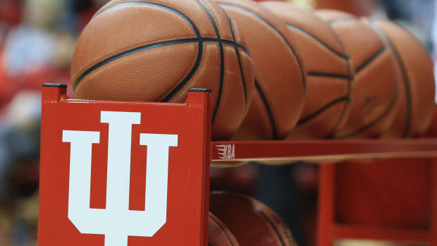 A closeup of an Indiana basketball rack.