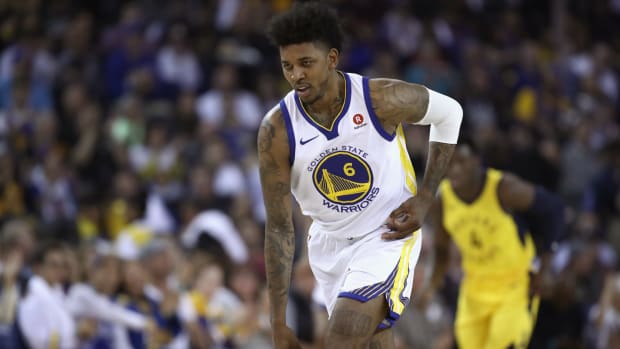 Nick Young celebrates for the Golden State Warriors.