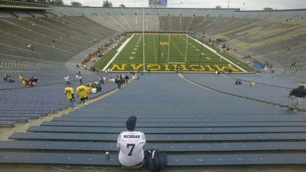 A general view of an empty Michigan stadium.