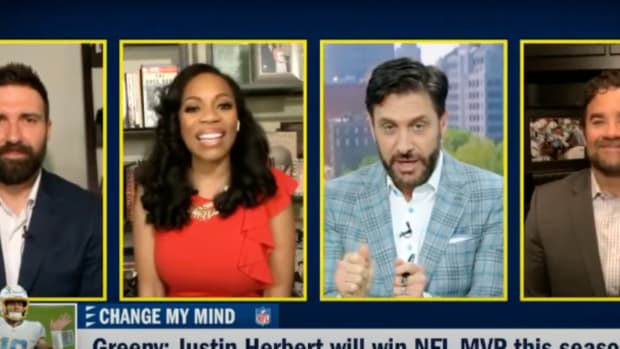 Mike Greenberg on Get Up discussing Justin Herbert as an NFL MVP possibility.