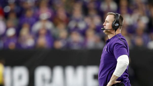 Head coach Pat Fitzgerald of the Northwestern Wildcats on the sidelines