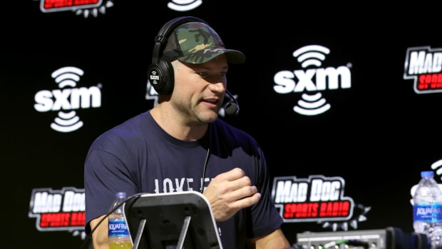 Former NFL player Joe Thomas speaks onstage during day 3 of SiriusXM at Super Bowl LIV