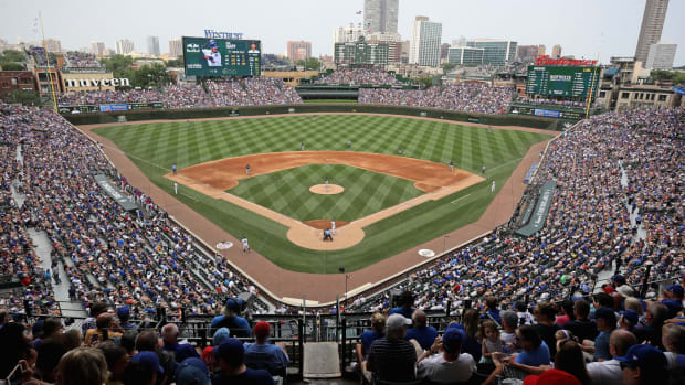 A general view of Wrigley Field during a Cubs game.