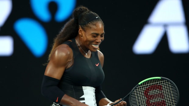 Serena Williams celebrating.