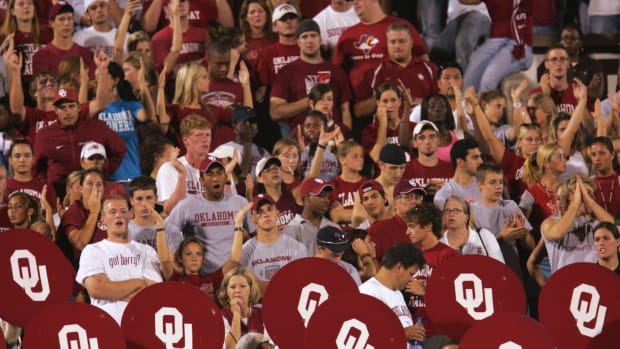 A view of Oklahoma fans during a Sooners football game.
