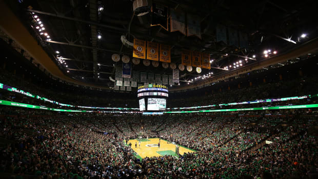A general view of the Boston Celtics court.
