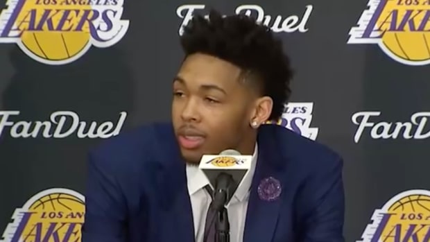 The Lakers introduce Brandon Ingram at a press conference.