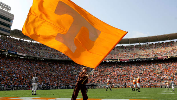 Tennessee's mascot waves the school flag.