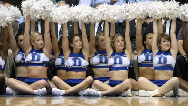 Duke cheerleaders on the sidelines.