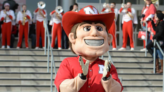 Herbie Husker gets fans ready for a game.