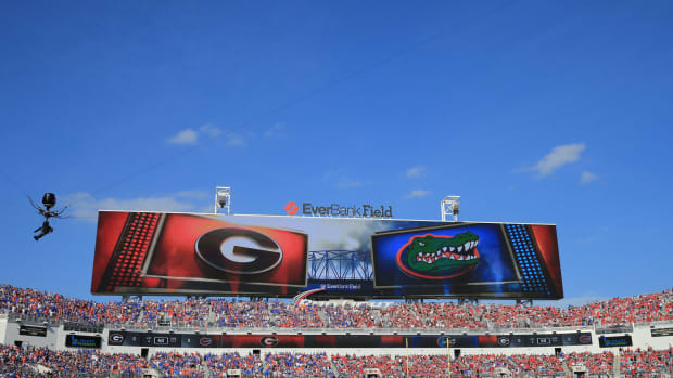 A view of the scoreboard during a game between Georgia and Florida.