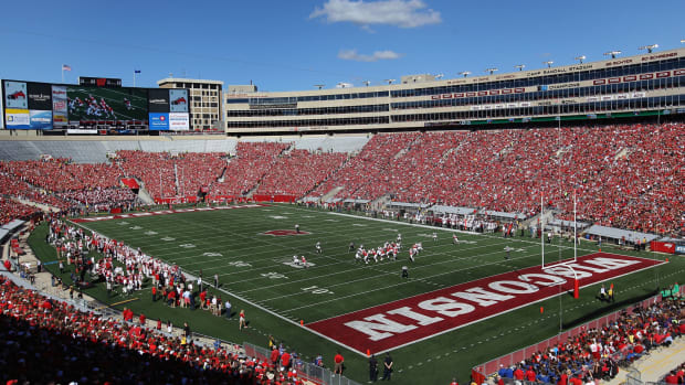 Wisconsin's football field on a Saturday afternoon during football season.