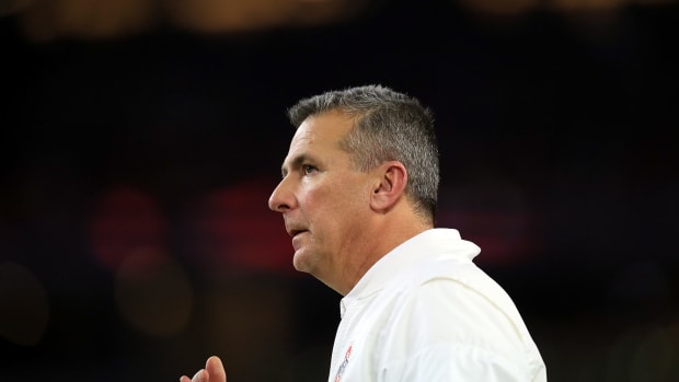 ARLINGTON, TX - DECEMBER 29:  Head coach Urban Meyer of the Ohio State Buckeyes during the Goodyear Cotton Bowl against the USC Trojans in the second quarter at AT&amp;T Stadium on December 29, 2017 in Arlington, Texas.  (Photo by Ronald Martinez/Getty Images)