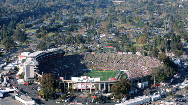 An aerial view of the Rose Bowl.