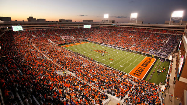 An overhead view of Boone Pickens Stadium.