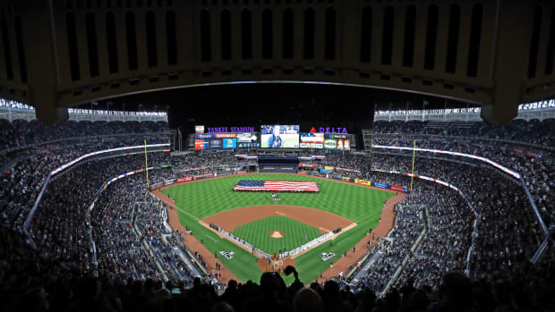 An overhead shot of Yankee Stadium.