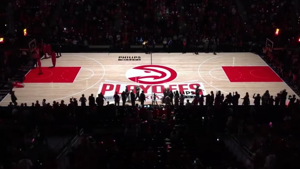 A general view of the Atlanta Hawks court.