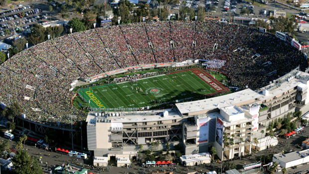 An overhead view of the Rose Bowl.