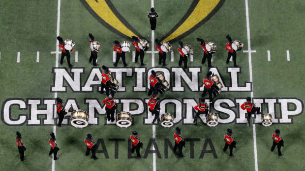 Georgia's band playing on the field at the National Championship game.