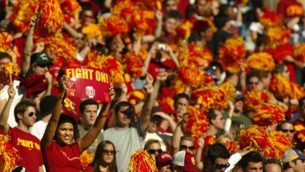 A photo of USC fans during a home football game.