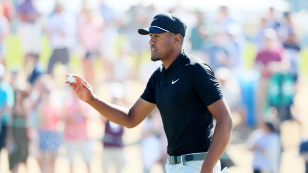 Tony Finau waves to the crowd after a hole at the U.S. Open.