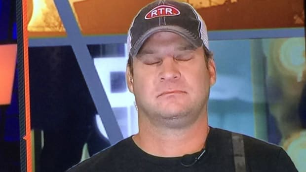 Lane Kiffin on ESPN with his eyes closed.