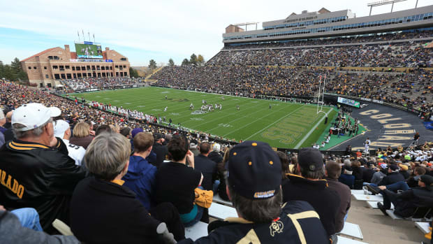 A general view of Colorado's football field during a game.