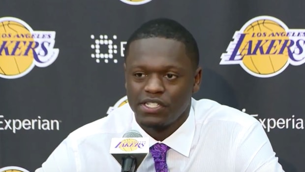 julius randle speaks to reporters about the lakers