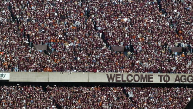 A general view of Texas A&M fans during a home football game.