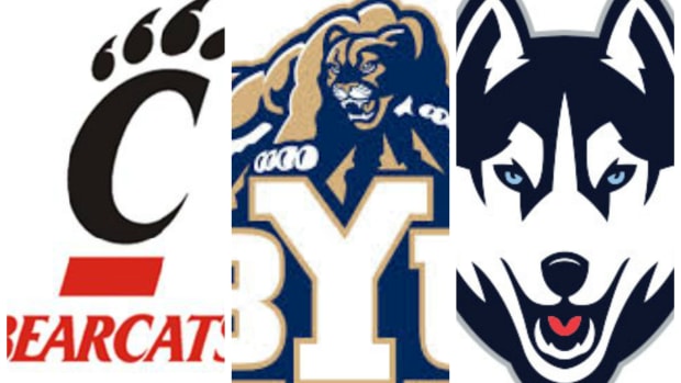 Cincinnati, BYU, UConn logos.