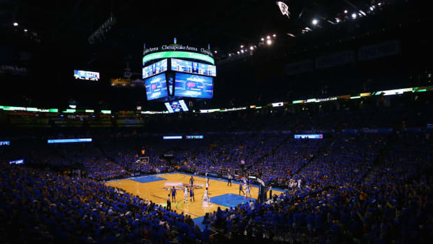 A general view of Chesapeake Energy Arena during the first half in game six of the Western Conference Finals.