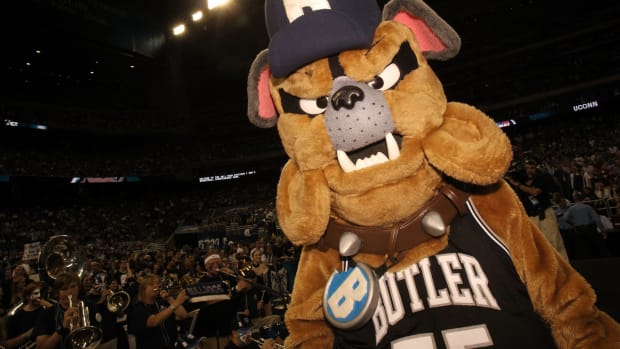 Butler's mascot during an NCAA Tournament game.