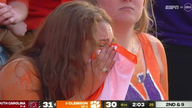 Clemson fan crying in the stands.