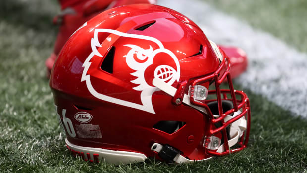 A general view of a Louisville Cardinals helmet during a game against Ole Miss.