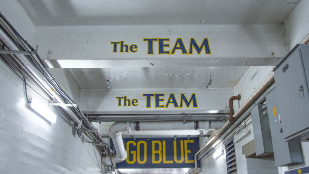 A shot of the signs in the Michigan Stadium tunnel.