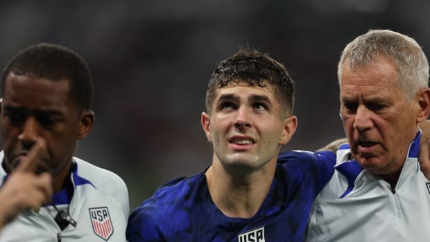 US soccer star Christian Pulisic on the field against Iran.