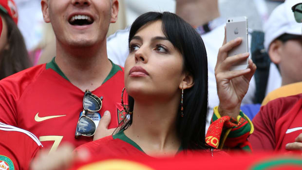 MOSCOW, RUSSIA - JUNE 20: Georgina Rodriguez, girlfriend of Cristiano Ronaldo of Portugal during the 2018 FIFA World Cup Russia group B match between Portugal and Morocco at Luzhniki Stadium on June 20, 2018 in Moscow, Russia. (Photo by Jean Catuffe/Getty Images)